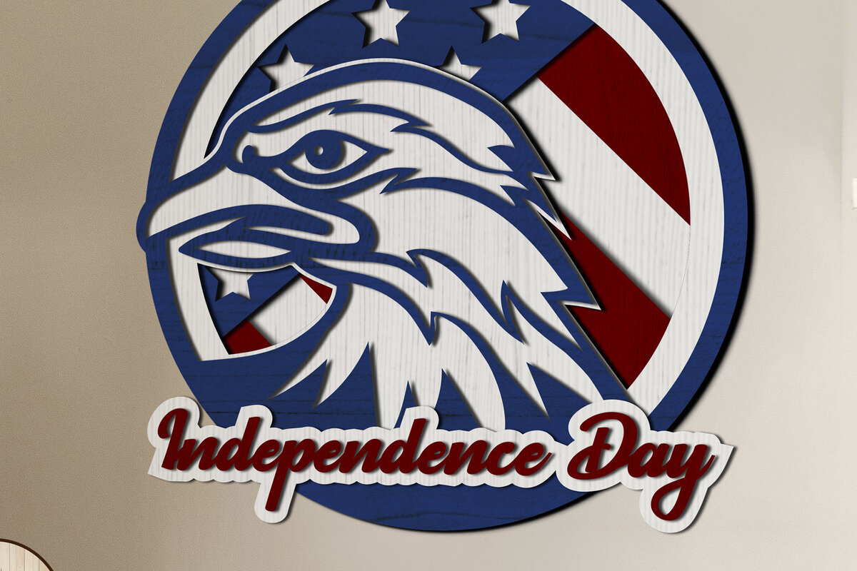 Σετ των 2 Intra απο ξύλο plywood 3mm-4mm πάχος – USA Eagle, Ημέρα Ανεξαρτησίας, 4 Ιουλίου Δίασταση  20x20 cm INTRAFABR-72745335