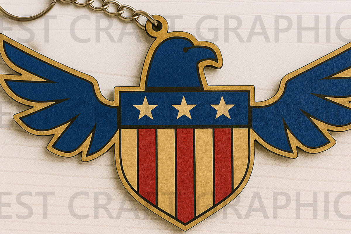 Σετ των 3 Intra απο ξύλο plywood 3mm-4mm πάχος – Μπρελόκ USA Eagle Shield Δίασταση  5x5 cm INTRAFABR-122667852