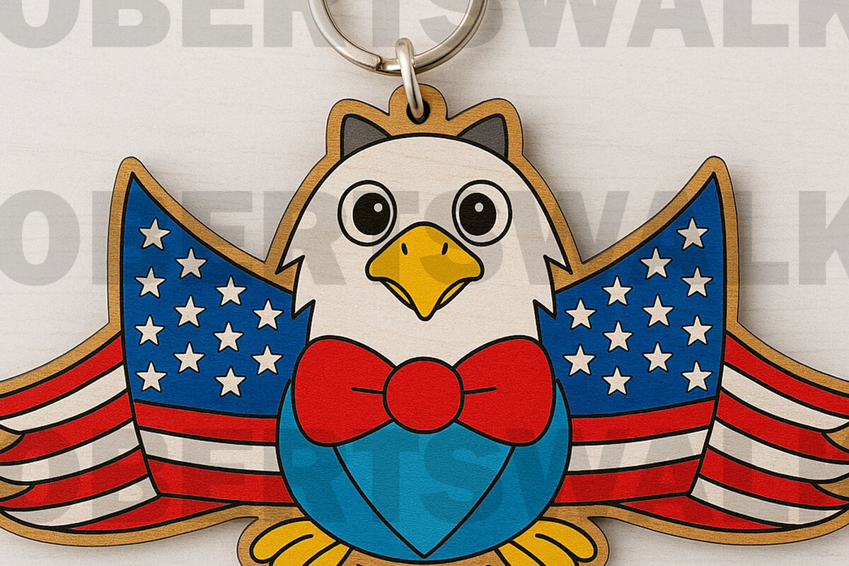 Σετ των 3 Intra απο ξύλο plywood 3mm-4mm πάχος – Μπρελόκ USA Eagle Spread Wings Δίασταση  5x5 cm INTRAFABR-122602778