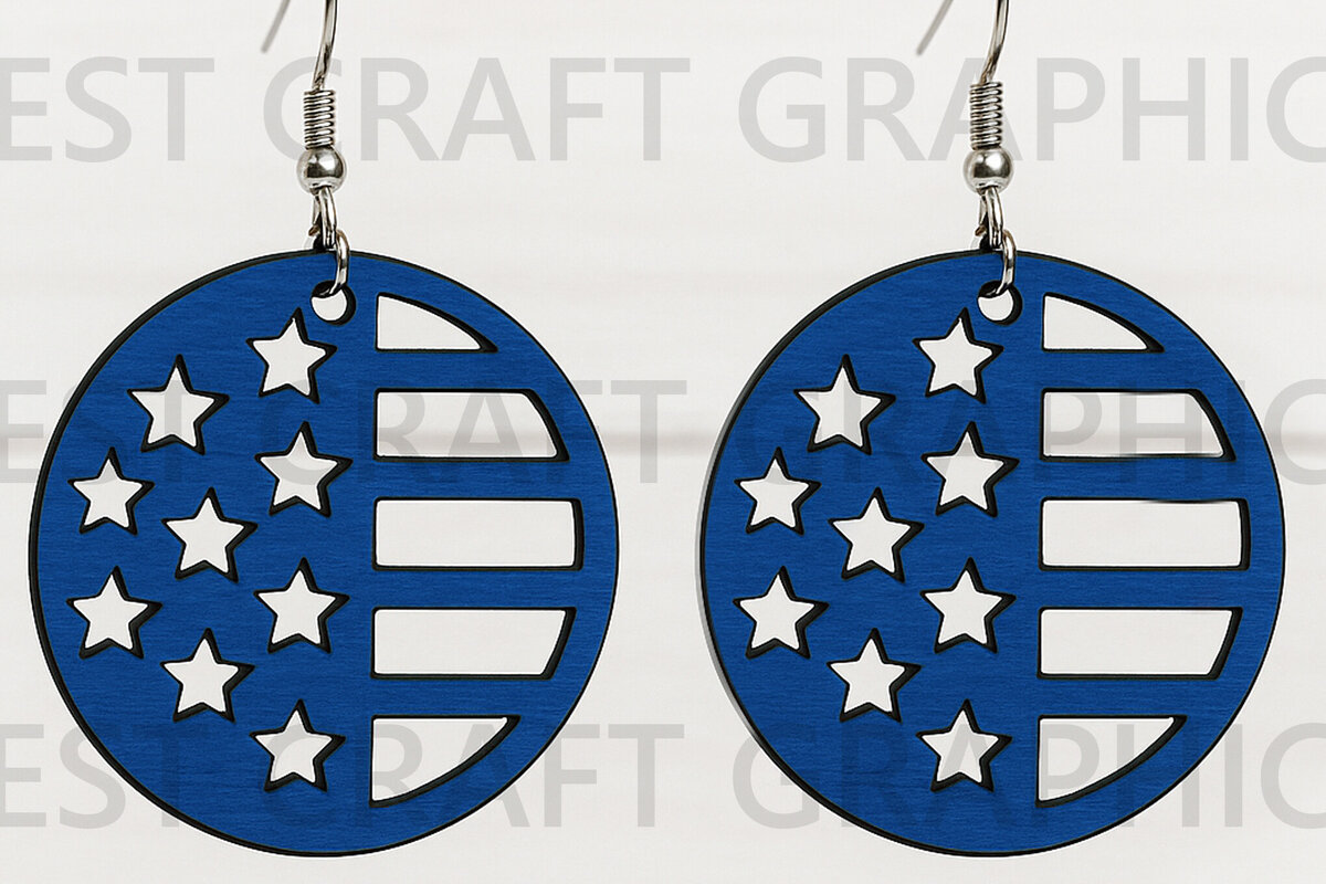 Σετ των 3 Intra απο ξύλο plywood 3mm-4mm πάχος – USA Flag Circle Earrings Δίασταση  5x5 cm INTRAFABR-122655849