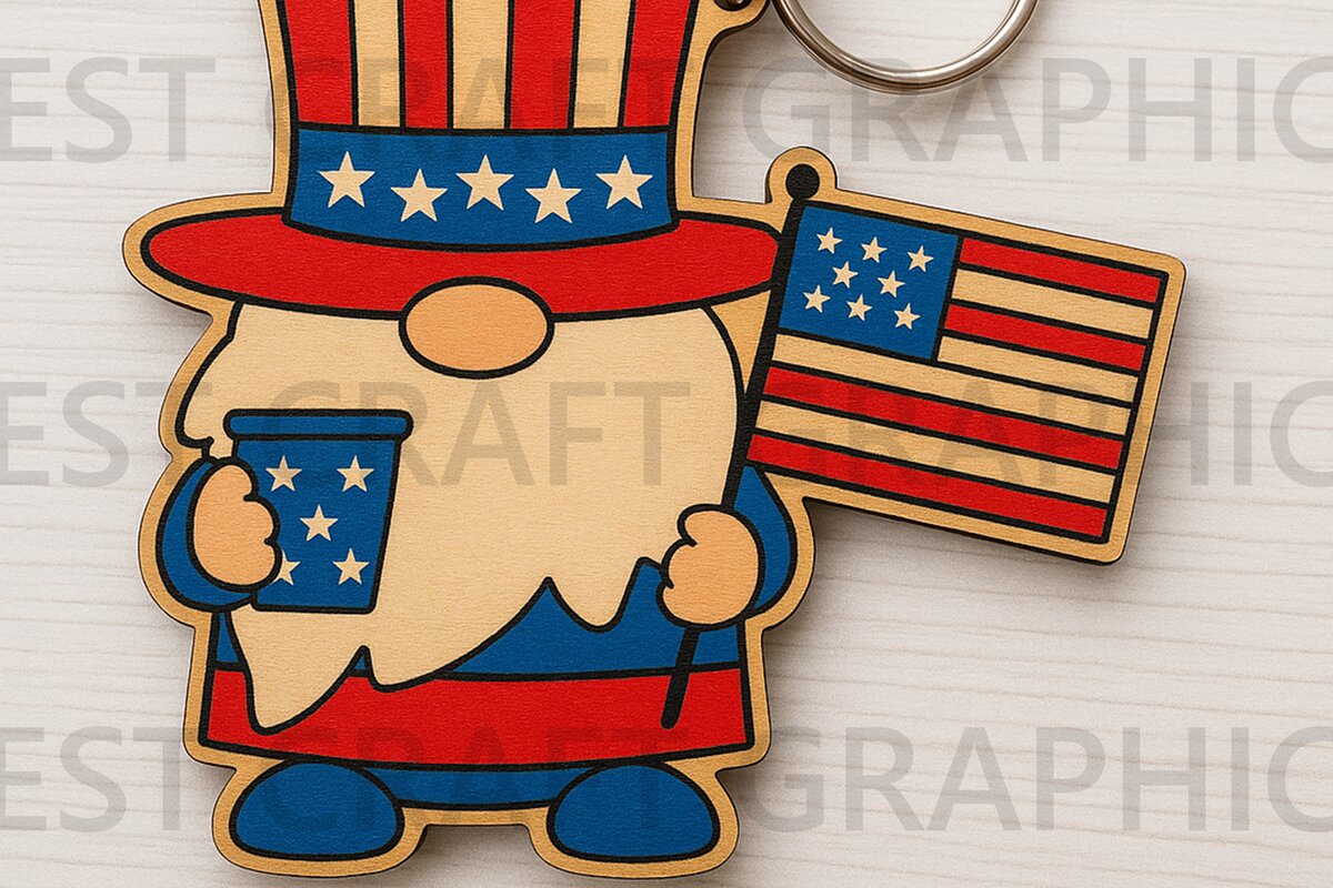 Σετ των 3 Intra απο ξύλο plywood 3mm-4mm πάχος – Μπρελόκ με σημαία ΗΠΑ Gnome Δίασταση  5x5 cm INTRAFABR-122937459