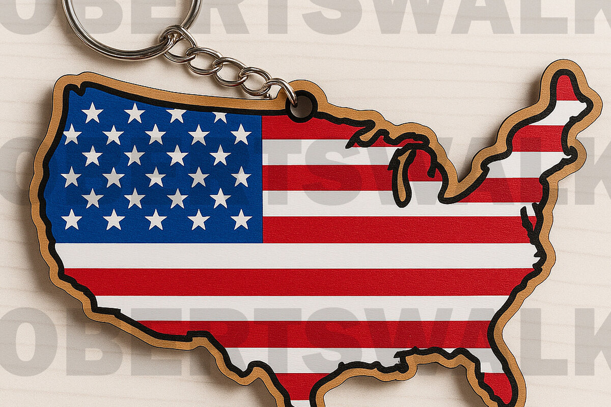 Σετ των 3 Intra απο ξύλο plywood 3mm-4mm πάχος – Μπρελόκ με λέιζερ Χάρτης σημαίας ΗΠΑ Δίασταση  5x5 cm INTRAFABR-122600618