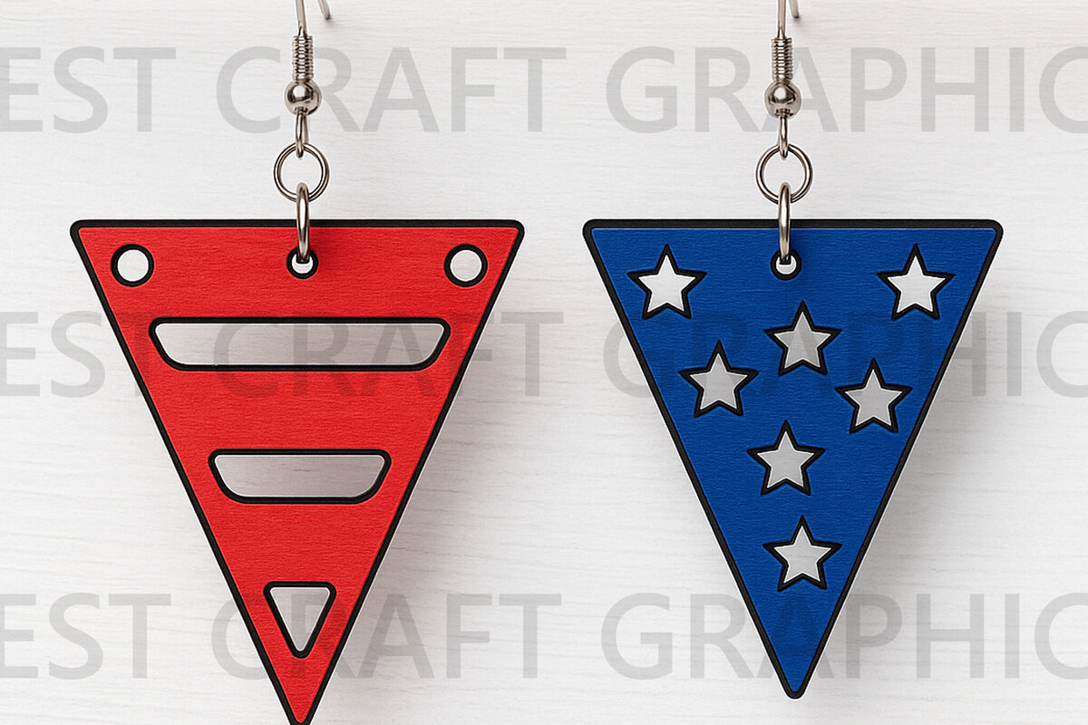 Σετ των 3 Intra απο ξύλο plywood 3mm-4mm πάχος – Τρίγωνα σκουλαρίκια USA Flag Δίασταση  5x5 cm INTRAFABR-122654982
