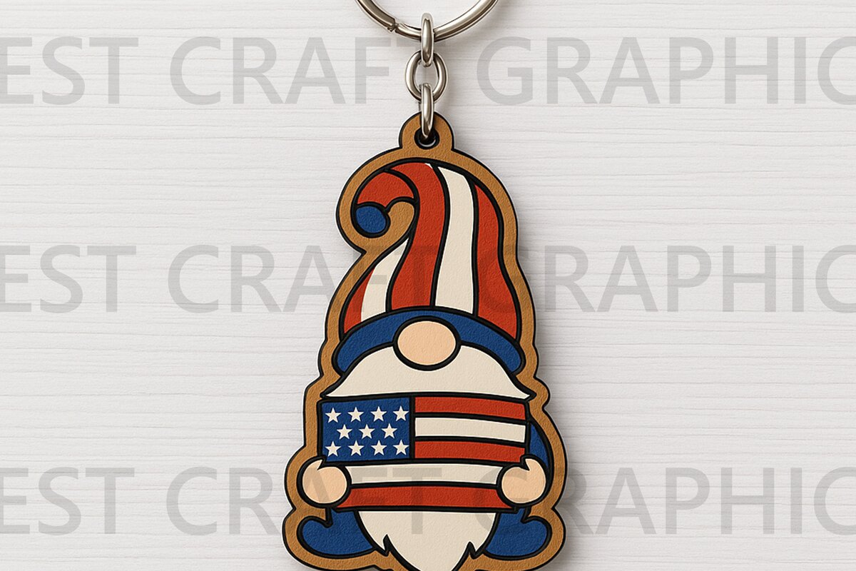 Σετ των 2 Intra απο ξύλο plywood 3mm-4mm πάχος – USA Gnome Holding Flag Δίασταση  20x20 cm INTRAFABR-122937841
