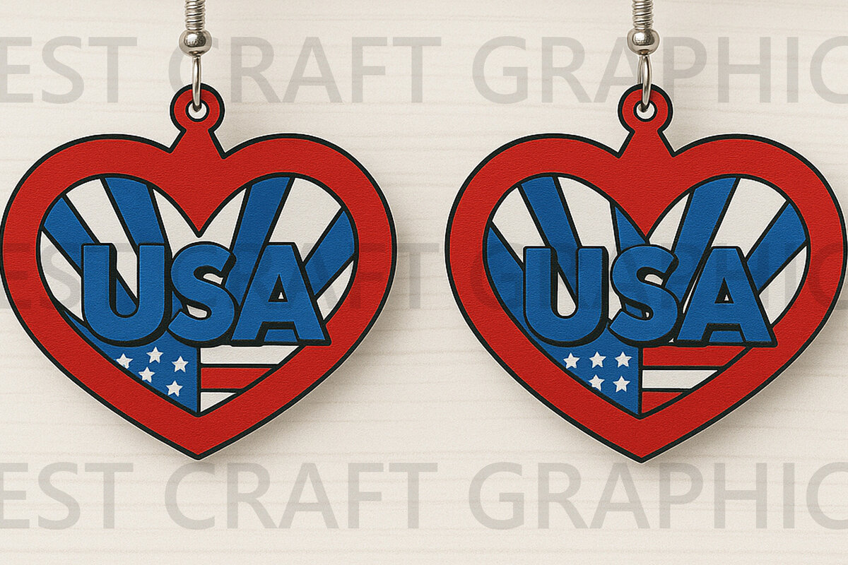 Σετ των 3 Intra απο ξύλο plywood 3mm-4mm πάχος – USA Heart Earrings Δίασταση  5x5 cm INTRAFABR-122737618