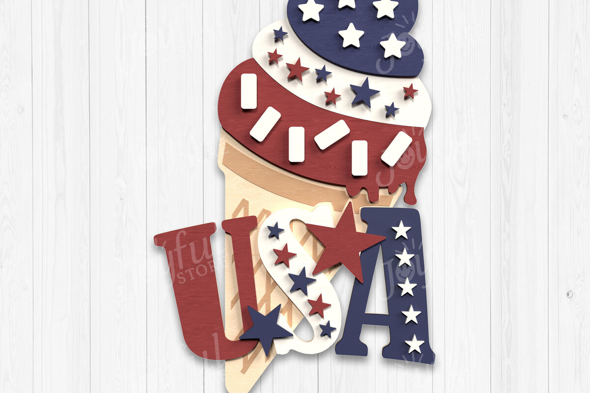 Σετ των 2 Intra απο ξύλο plywood 3mm-4mm πάχος – USA Ice Cream 4 Ιουλίου Υπογράψτε Δίασταση  20x20 cm INTRAFABR-122298925