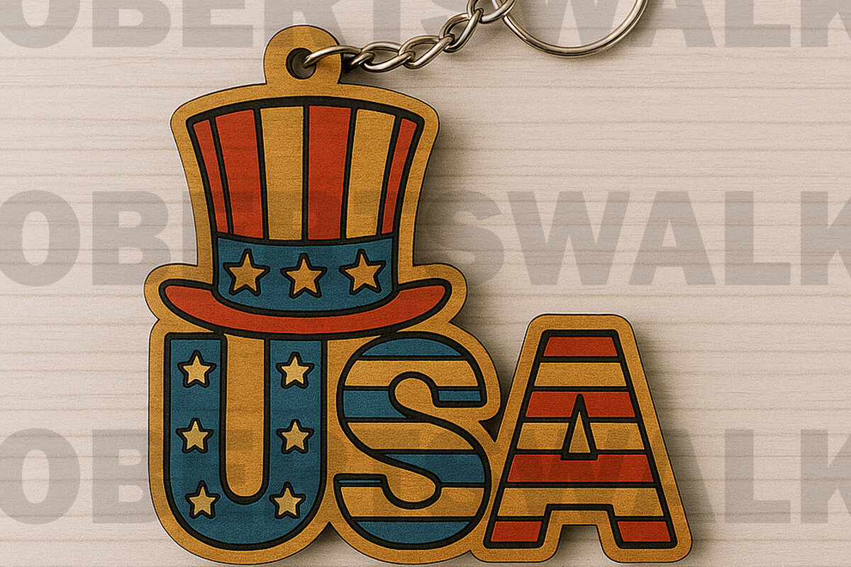 Σετ των 2 Intra απο ξύλο plywood 3mm-4mm πάχος – Γράμματα ΗΠΑ με τον θείο Sam Hat Δίασταση  20x20 cm INTRAFABR-122601838