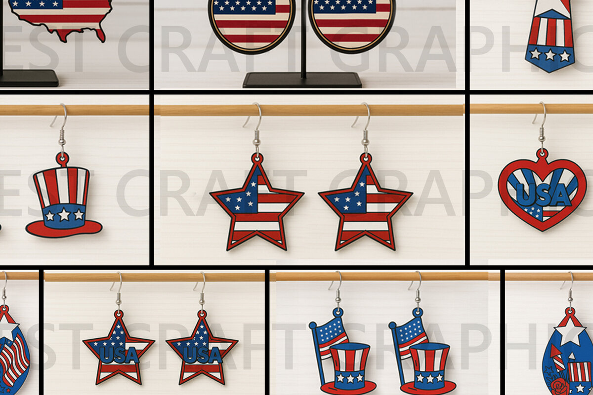 Σετ των 3 Intra απο ξύλο plywood 3mm-4mm πάχος – Σκουλαρίκια χάρτη ΗΠΑ Patriotic Design Δίασταση  5x5 cm INTRAFABR-122737654