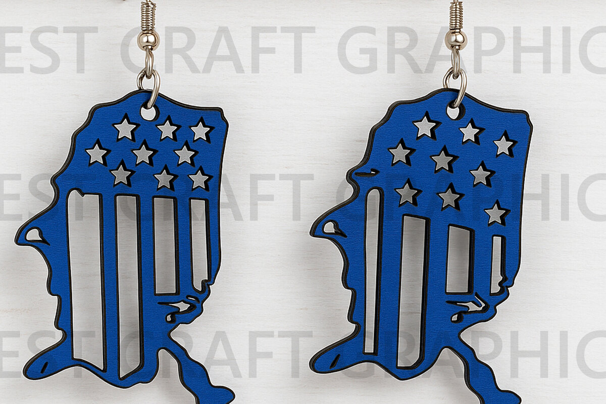 Σετ των 3 Intra απο ξύλο plywood 3mm-4mm πάχος – Σκουλαρίκια χάρτη ΗΠΑ Δίασταση  5x5 cm INTRAFABR-122655370