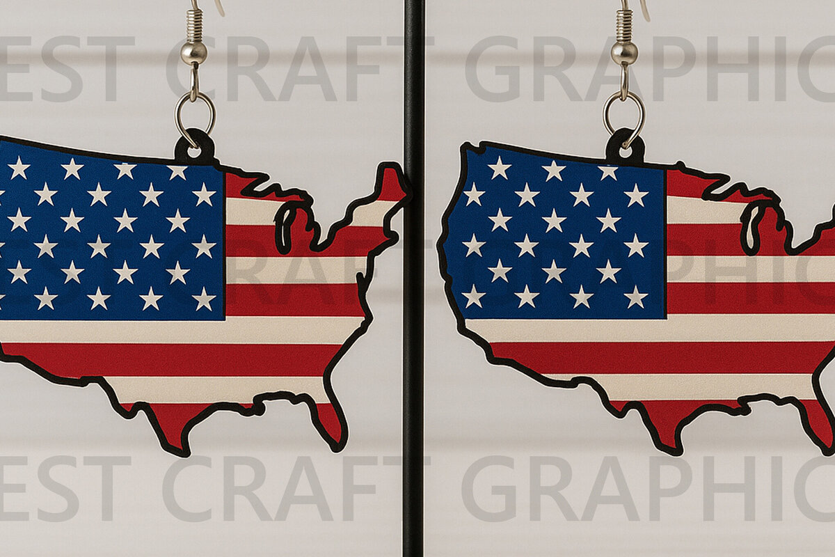 Σετ των 3 Intra απο ξύλο plywood 3mm-4mm πάχος – USA Map Flag Earrings Δίασταση  5x5 cm INTRAFABR-122737641