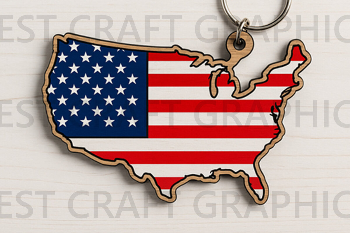 Σετ των 3 Intra απο ξύλο plywood 3mm-4mm πάχος – Χάρτης ΗΠΑ Keychain – Patriotic Cut Fil Δίασταση  5x5 cm INTRAFABR-122653885