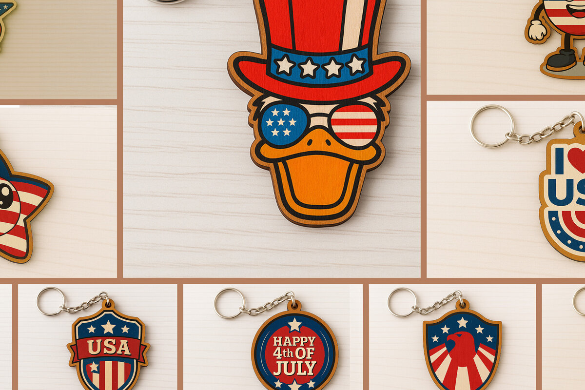 Σετ των 3 Intra απο ξύλο plywood 3mm-4mm πάχος – Πακέτο USA Patriotic Keychain Δίασταση  5x5 cm INTRAFABR-122736952