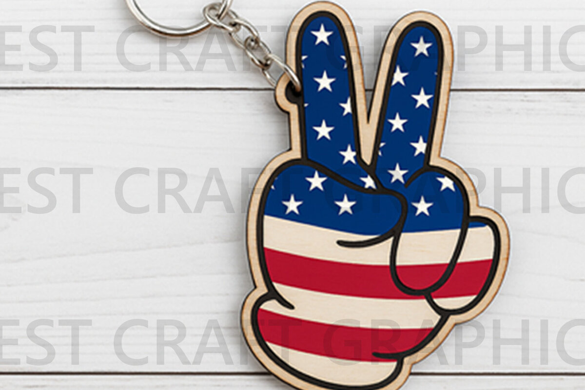 Σετ των 3 Intra απο ξύλο plywood 3mm-4mm πάχος – Μπρελόκ USA Peace Sign Δίασταση  5x5 cm INTRAFABR-122653775