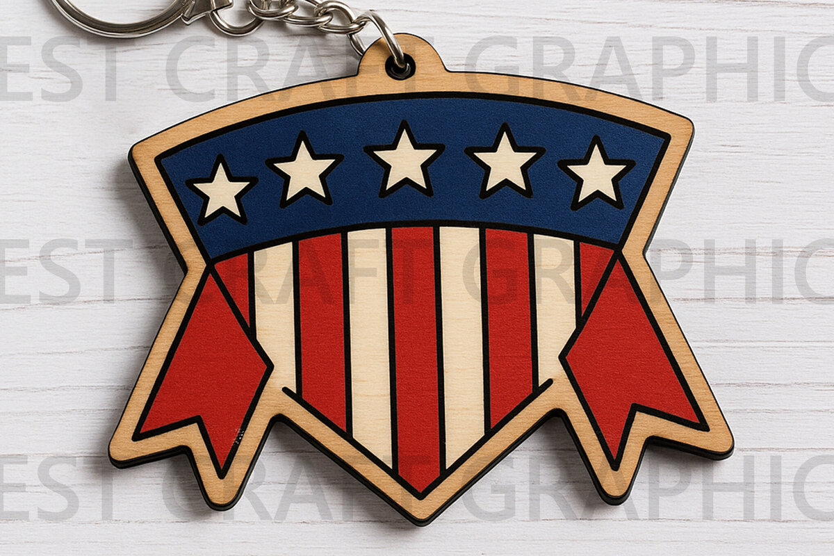 Σετ των 3 Intra απο ξύλο plywood 3mm-4mm πάχος – Μπρελόκ με κορδέλα USA Badge Δίασταση  5x5 cm INTRAFABR-122666331