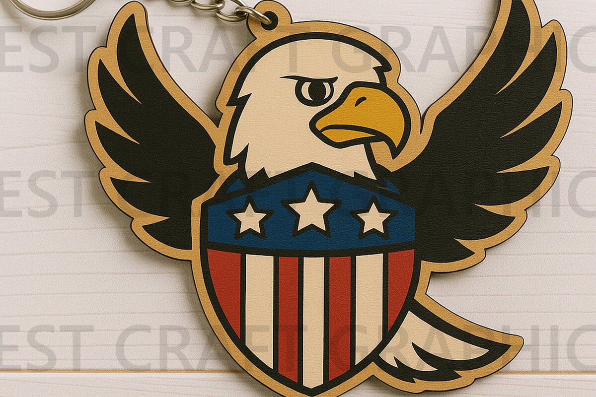 Σετ των 3 Intra απο ξύλο plywood 3mm-4mm πάχος – Μπρελόκ USA Shield Eagle Δίασταση  5x5 cm INTRAFABR-122667785