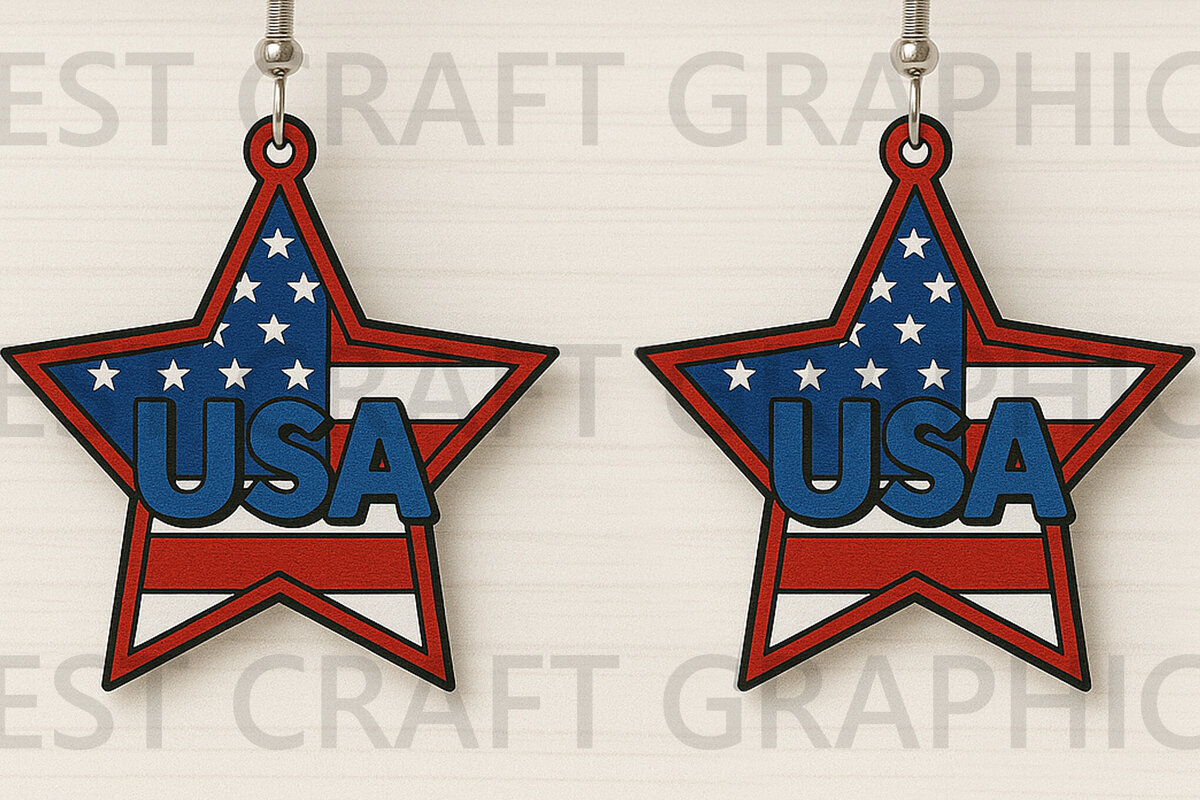 Σετ των 3 Intra απο ξύλο plywood 3mm-4mm πάχος – USA Star Earrings Δίασταση  5x5 cm INTRAFABR-122737627