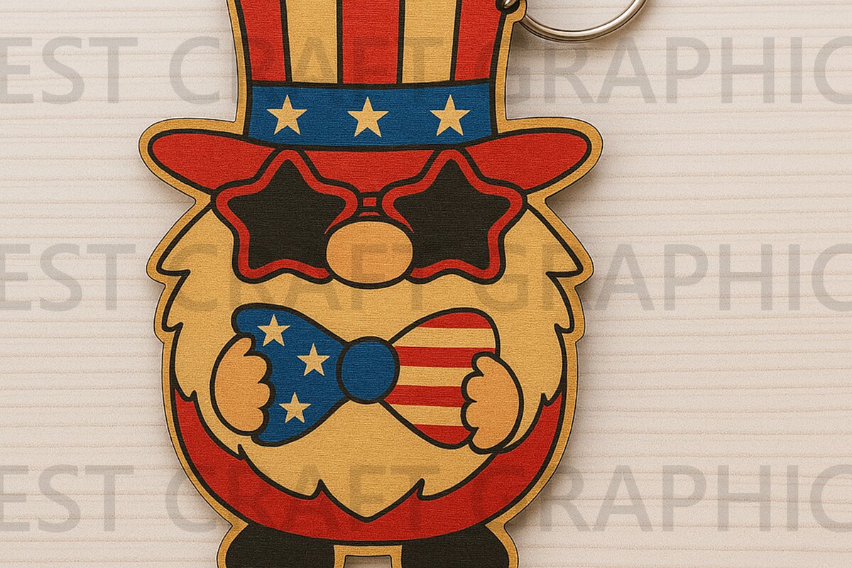 Σετ των 3 Intra απο ξύλο plywood 3mm-4mm πάχος – USA Star Gnome Keychain Δίασταση  5x5 cm INTRAFABR-122937489