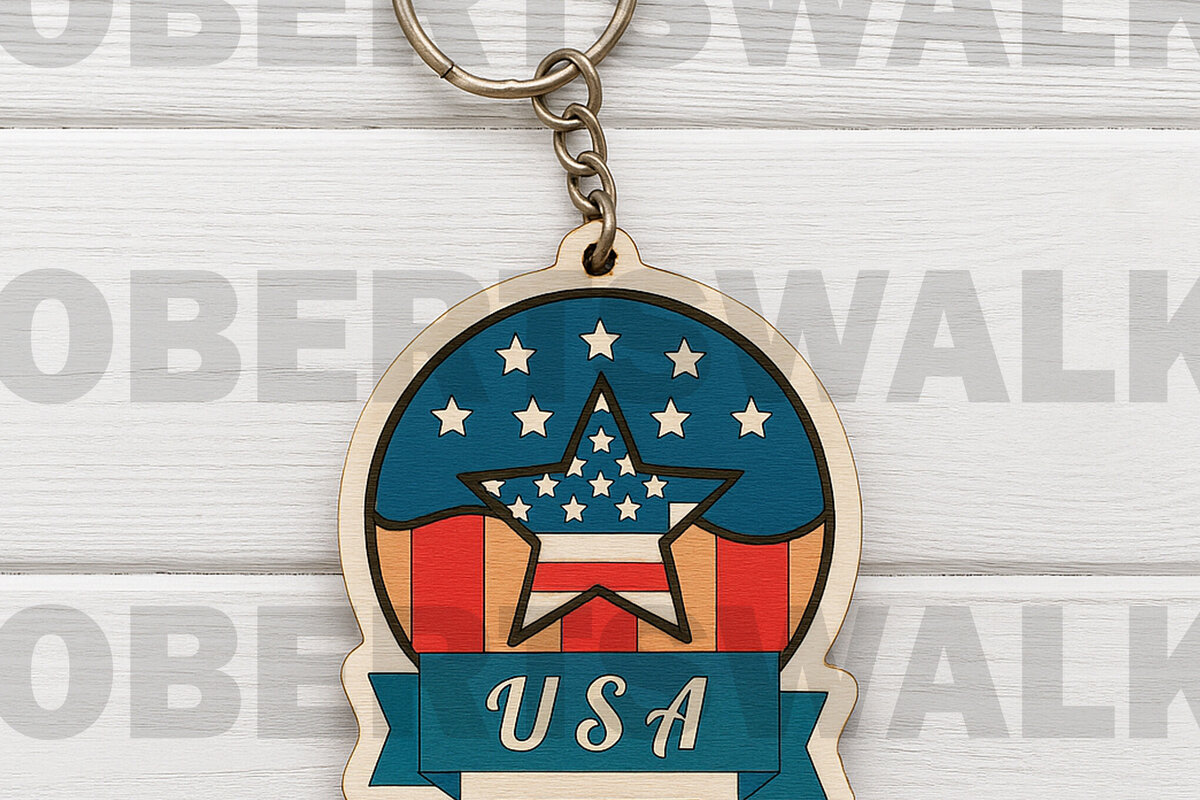 Σετ των 3 Intra απο ξύλο plywood 3mm-4mm πάχος – Μπρελόκ USA Star Snow Globe Δίασταση  5x5 cm INTRAFABR-122602122