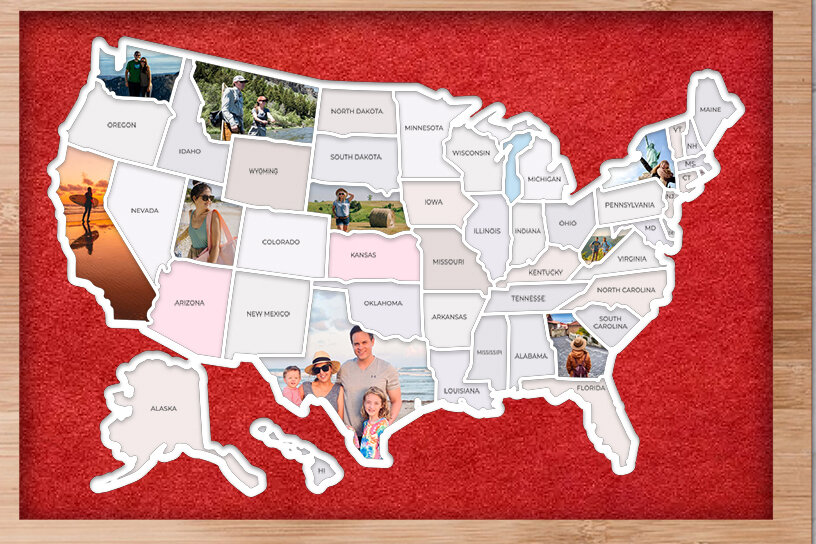 Σετ των 2 Intra απο ξύλο plywood 3mm-4mm πάχος – USA Travel Push Pin Χάρτης Δίασταση  20x20 cm INTRAFABR-75794952