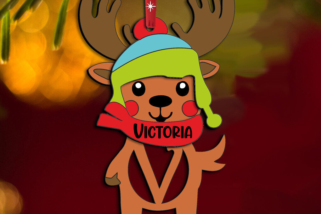 Σετ των 2 Intra απο ξύλο plywood 3mm-4mm πάχος – V γράμμα Χριστουγεννιάτικο στολίδι ελάφια διακοπές Δίασταση  20x20 cm INTRAFABR-111564470