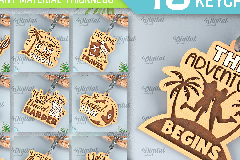 Σετ των 3 Intra απο ξύλο plywood 3mm-4mm πάχος – Μπρελόκ διακοπών Πακέτο κοπής με λέιζερ Δίασταση  5x5 cm INTRAFABR-99552012