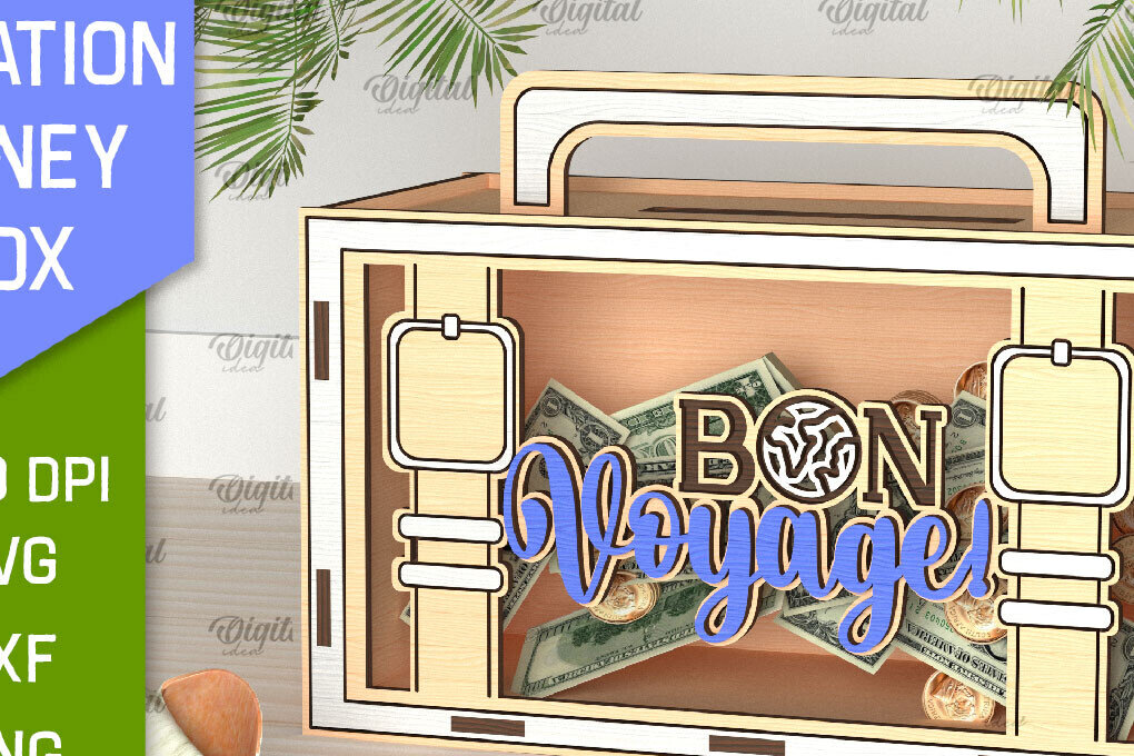 Σετ των 2 Intra απο ξύλο plywood 3mm-4mm πάχος – Vacation Money Box Δίασταση  20x20 cm INTRAFABR-98430826