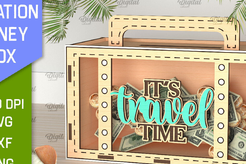 Σετ των 2 Intra απο ξύλο plywood 3mm-4mm πάχος – Vacation Money Box Δίασταση  20x20 cm INTRAFABR-98430858