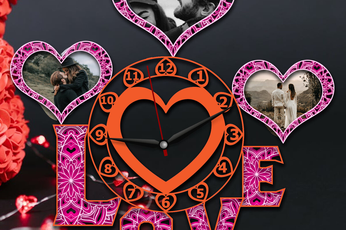 Intra απο ξύλο plywood 3mm-4mm πάχος – Valentine τρισδιάστατο ρολόι τοίχου με λέιζερ Δίασταση  40x30 cm INTRAFABR-23532931