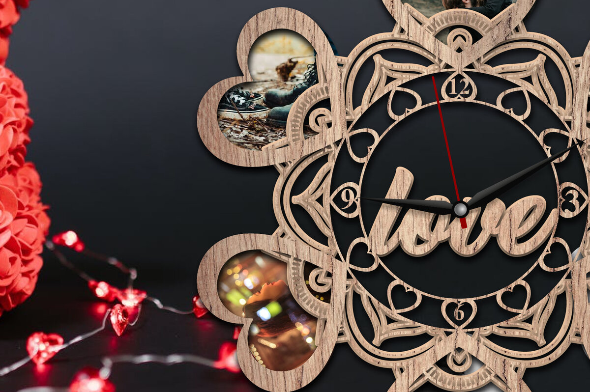 Σετ των 2 Intra απο ξύλο plywood 3mm-4mm πάχος – Valentine τρισδιάστατο ρολόι τοίχου με λέιζερ Δίασταση  40x30 cm INTRAFABR-23532942