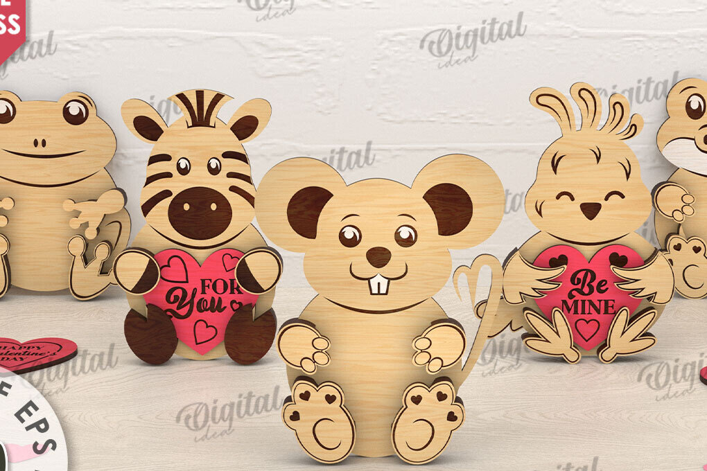 Σετ των 2 Intra απο ξύλο plywood 3mm-4mm πάχος – Πακέτο κοπής με λέιζερ Valentine Animals Δίασταση  20x20 cm INTRAFABR-114319284