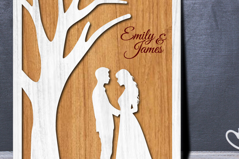 Σετ των 2 Intra απο ξύλο plywood 3mm-4mm πάχος – Δώρο Ξύλινο Ζευγάρι Βαλεντίνου/Επετείου Δίασταση  20x20 cm INTRAFABR-114141593