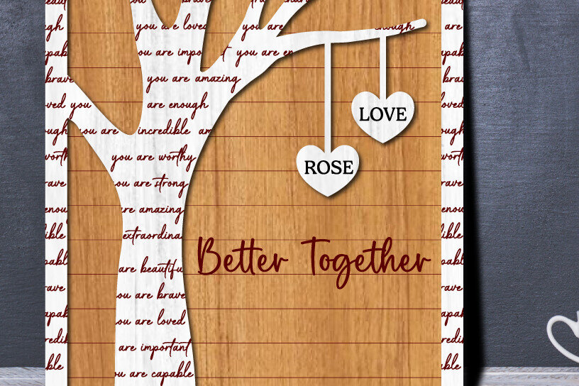 Σετ των 2 Intra απο ξύλο plywood 3mm-4mm πάχος – Δώρο Ξύλινο Ζευγάρι Βαλεντίνου/Επετείου Δίασταση  20x20 cm INTRAFABR-114141577