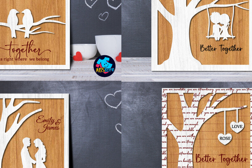 Σετ των 2 Intra απο ξύλο plywood 3mm-4mm πάχος – Ξύλινο Δώρο Βαλεντίνου/Επετείου Δίασταση  20x20 cm INTRAFABR-114142366