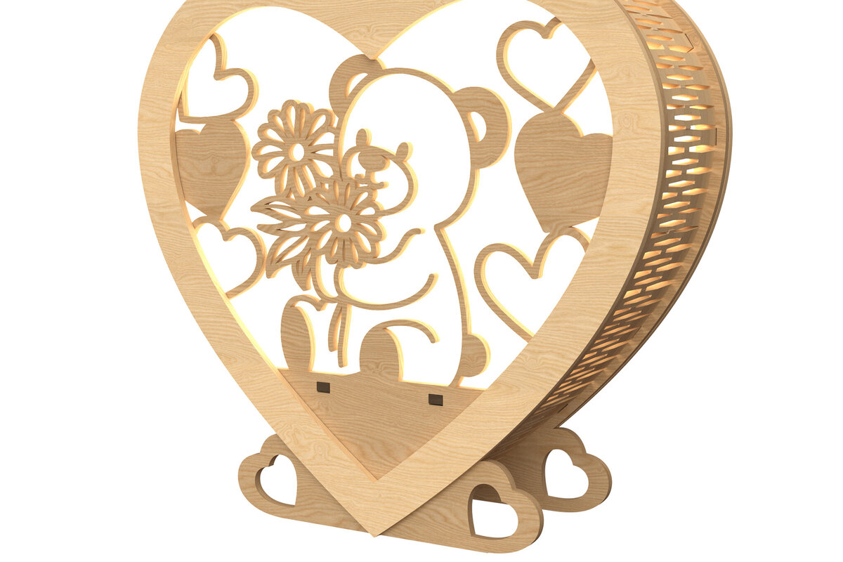 Σετ των 2 Intra απο ξύλο plywood 3mm-4mm πάχος – Valentine Bear Heart Lantern Δίασταση  20x20 cm INTRAFABR-113312200