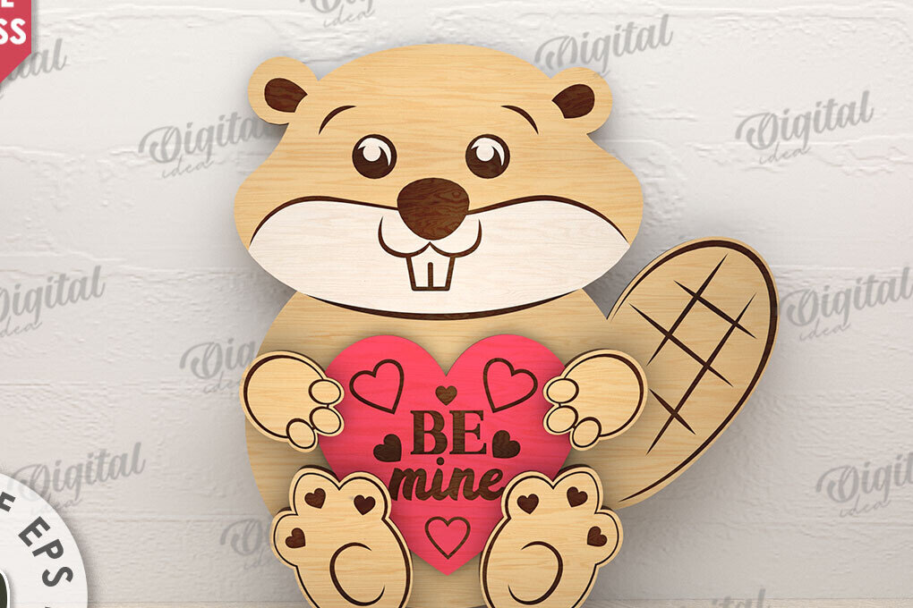 Σετ των 2 Intra απο ξύλο plywood 3mm-4mm πάχος – Βαλεντίνος κάστορας με κοπή λέιζερ καρδιάς Δίασταση  20x20 cm INTRAFABR-114206257