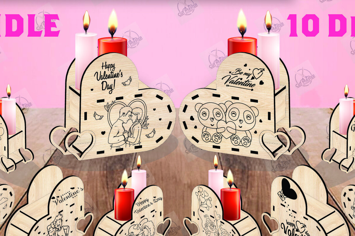 Σετ των 2 Intra απο ξύλο plywood 3mm-4mm πάχος – Δέσμη κοπής με λέιζερ για κεριά Αγίου Βαλεντίνου Δίασταση  20x20 cm INTRAFABR-110516042