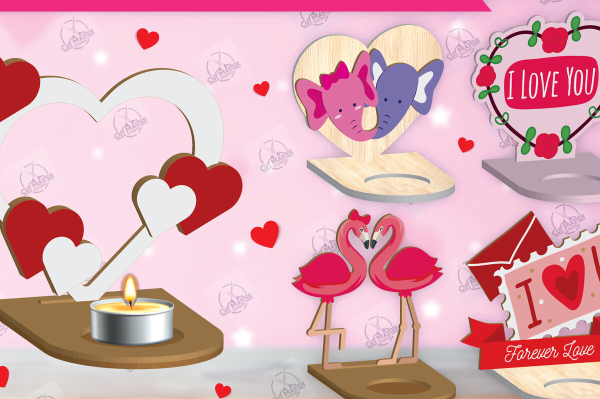 Σετ των 2 Intra απο ξύλο plywood 3mm-4mm πάχος – Δέσμη κοπής με λέιζερ για κεριά Αγίου Βαλεντίνου Δίασταση  20x20 cm INTRAFABR-113194101