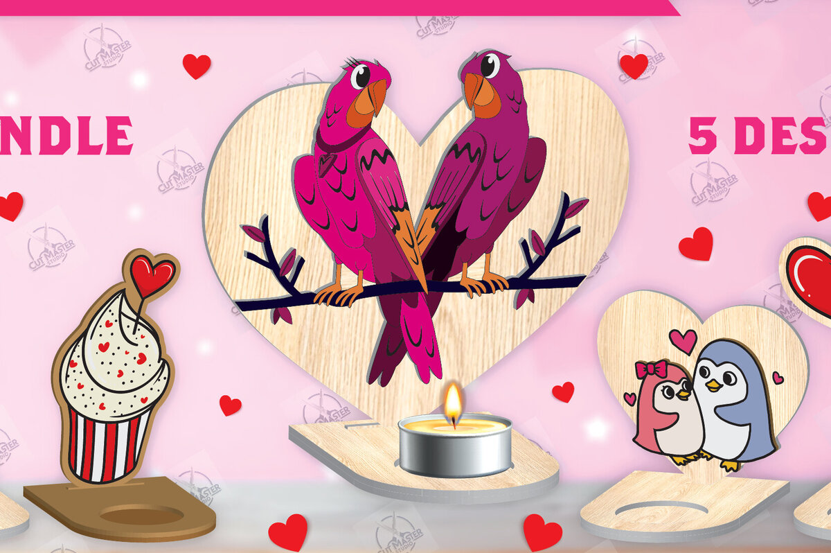 Σετ των 2 Intra απο ξύλο plywood 3mm-4mm πάχος – Δέσμη κοπής με λέιζερ για κεριά Αγίου Βαλεντίνου Δίασταση  20x20 cm INTRAFABR-113194380