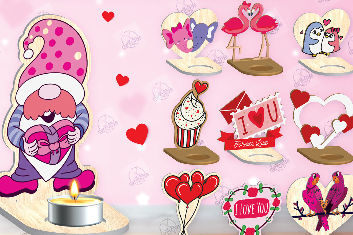 Σετ των 2 Intra απο ξύλο plywood 3mm-4mm πάχος – Δέσμη κοπής με λέιζερ για κεριά Αγίου Βαλεντίνου Δίασταση  20x20 cm INTRAFABR-113194434