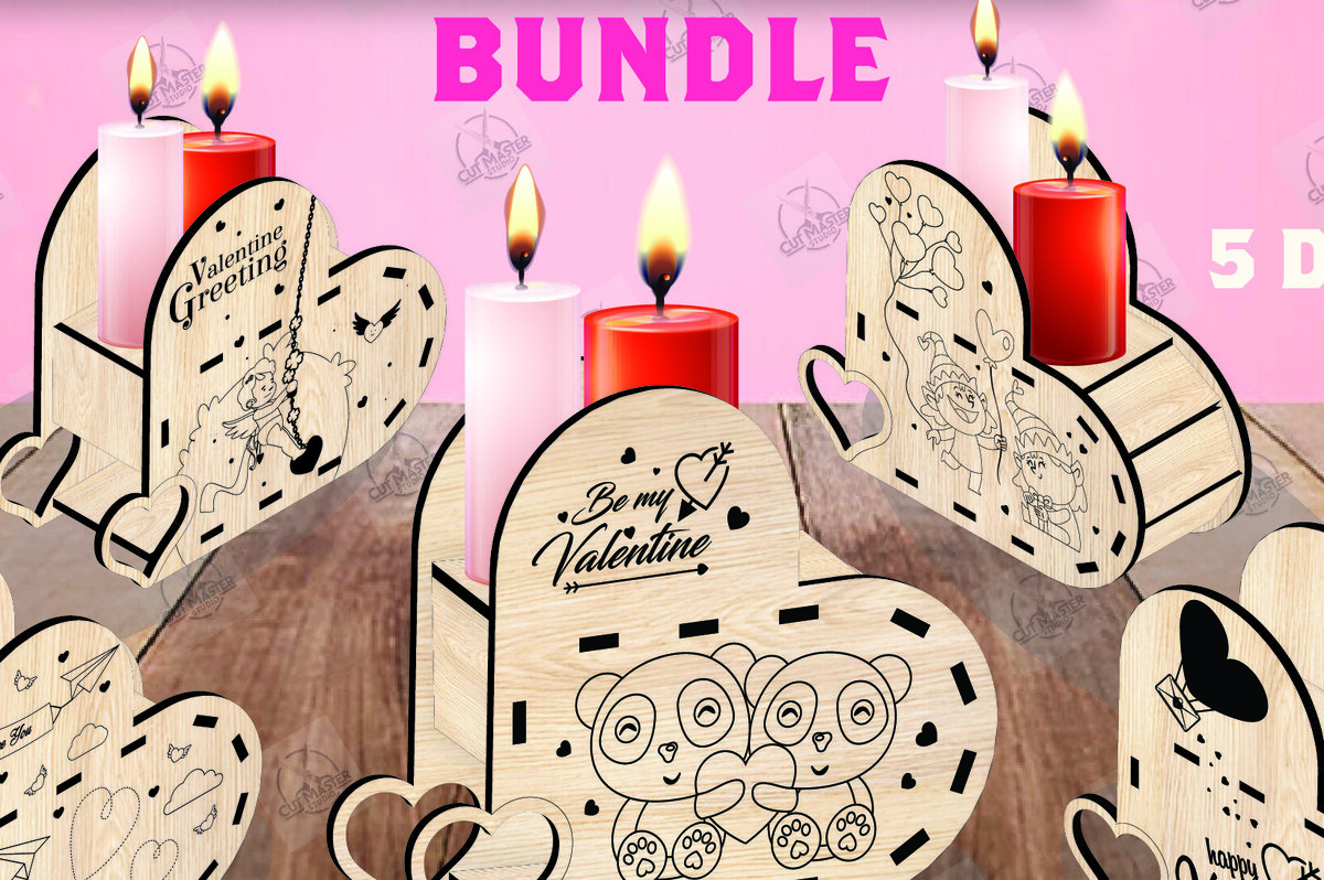 Σετ των 2 Intra απο ξύλο plywood 3mm-4mm πάχος – Δέσμη κοπής με λέιζερ για κεριά Αγίου Βαλεντίνου Δίασταση  20x20 cm INTRAFABR-110515695