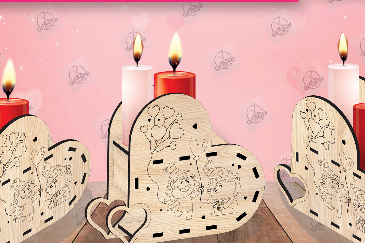 Σετ των 2 Intra απο ξύλο plywood 3mm-4mm πάχος – Κηροπήγιο Valentine Δίασταση  20x20 cm INTRAFABR-110515524