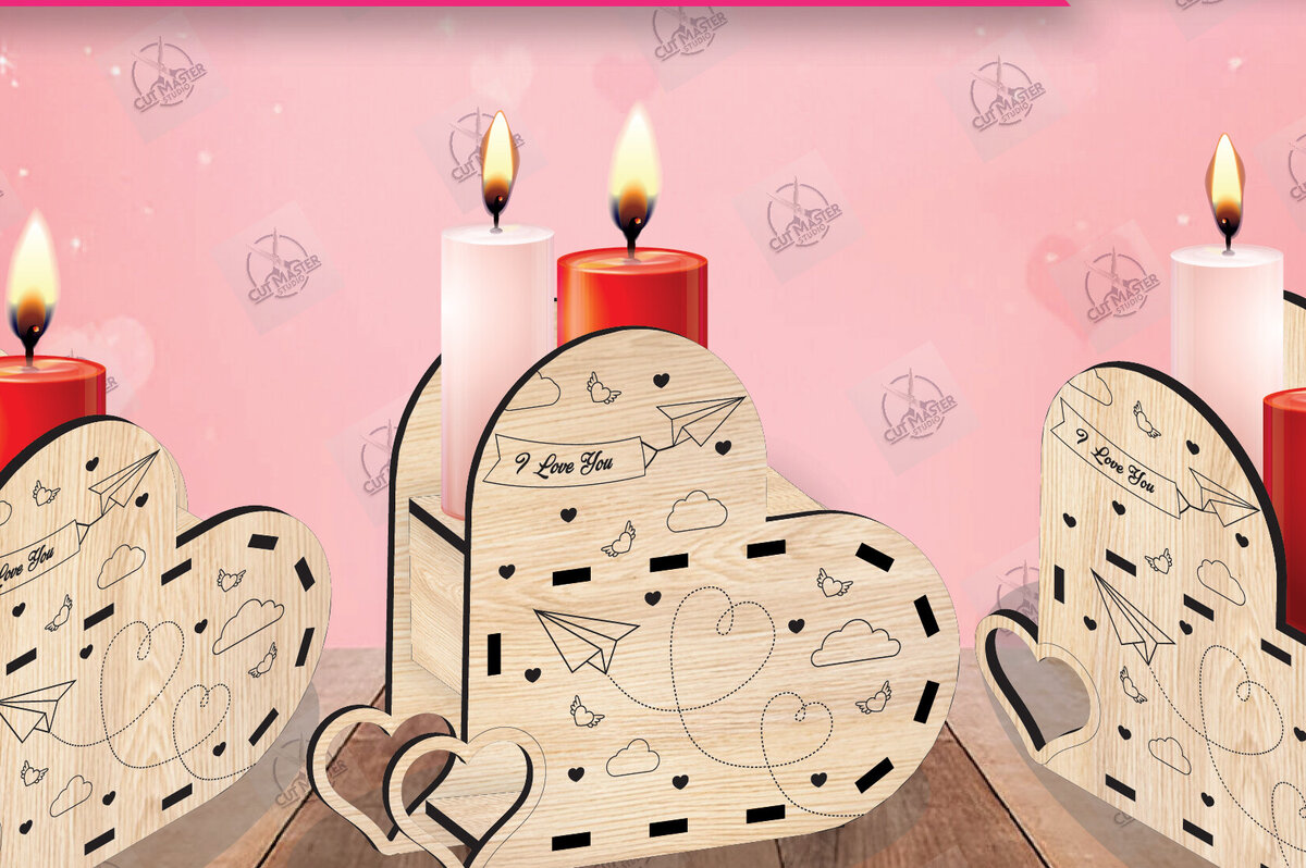 Σετ των 2 Intra απο ξύλο plywood 3mm-4mm πάχος – Κηροπήγιο Valentine Δίασταση  20x20 cm INTRAFABR-110515572