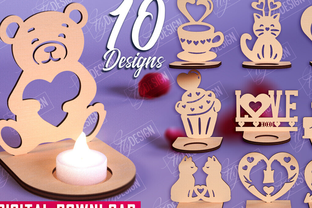 Σετ των 2 Intra απο ξύλο plywood 3mm-4mm πάχος – Πακέτο κεριών Valentine | CNC Δίασταση  20x20 cm INTRAFABR-110115817