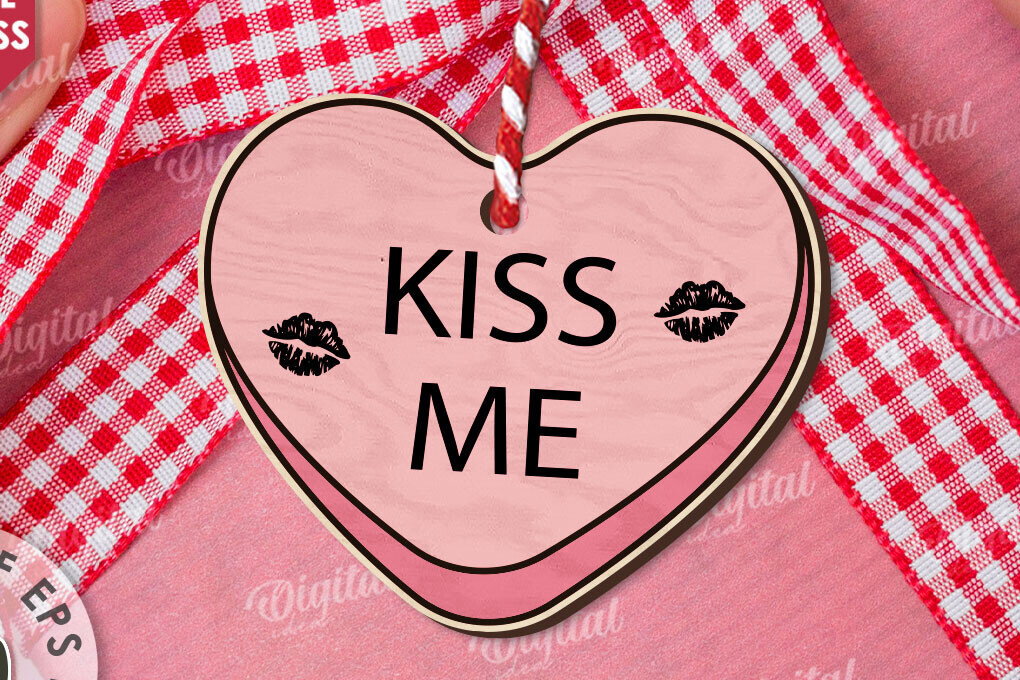 Σετ των 2 Intra απο ξύλο plywood 3mm-4mm πάχος – Valentine Candy Heart Ετικέτα δώρου Δίασταση  20x20 cm INTRAFABR-111987864