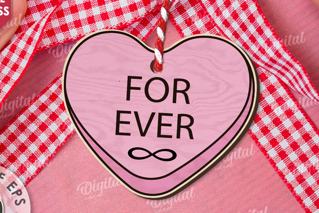 Σετ των 2 Intra απο ξύλο plywood 3mm-4mm πάχος – Valentine Candy Heart Ετικέτα δώρου Δίασταση  20x20 cm INTRAFABR-111987885