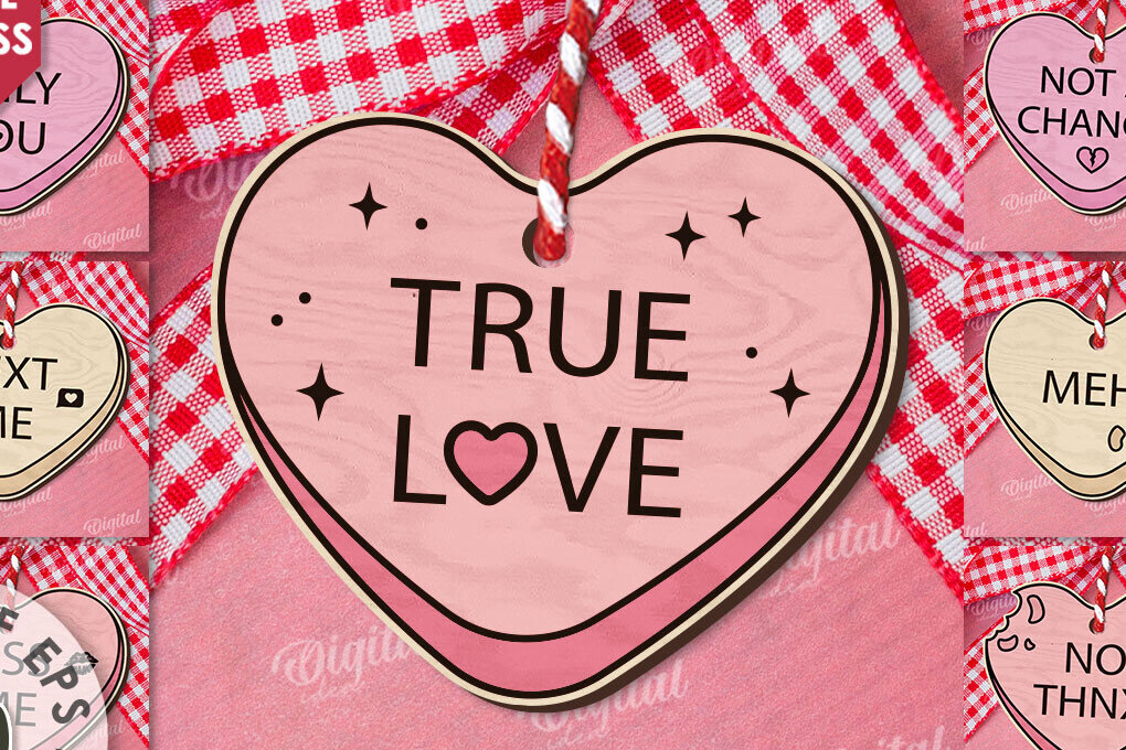 Σετ των 2 Intra απο ξύλο plywood 3mm-4mm πάχος – Πακέτο Valentine Candy Hearts LaserCut Δίασταση  20x20 cm INTRAFABR-112022204