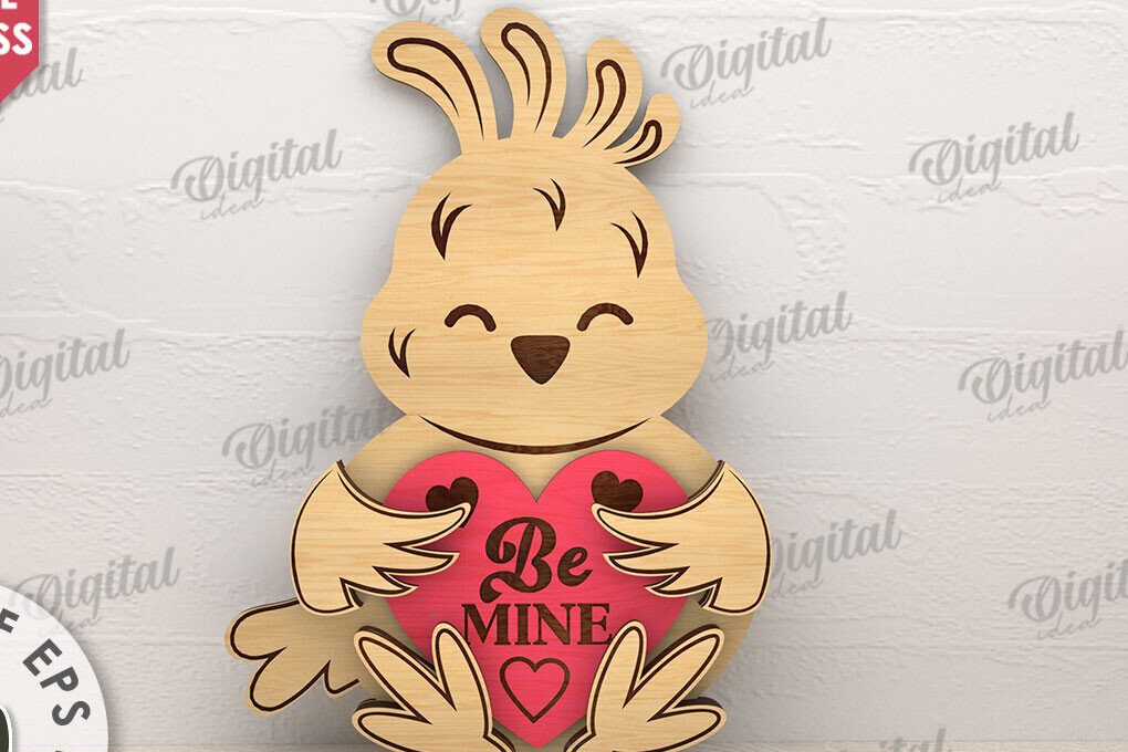 Σετ των 2 Intra απο ξύλο plywood 3mm-4mm πάχος – Κοτόπουλο Valentine με καρδιάς Δίασταση  20x20 cm INTRAFABR-114206062