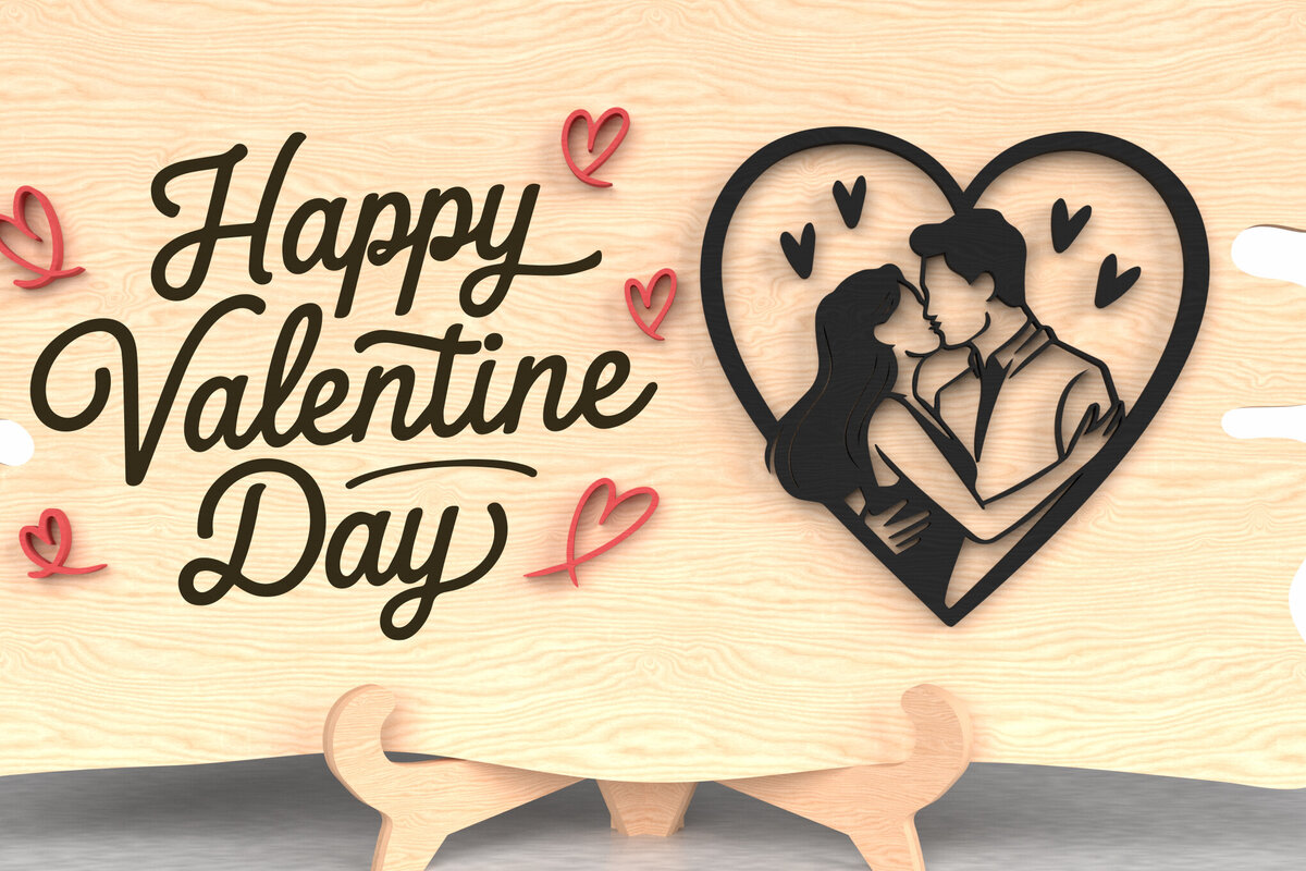Σετ των 2 Intra απο ξύλο plywood 3mm-4mm πάχος – Valentine Couple Heart Plaque Δίασταση  20x20 cm INTRAFABR-110819656