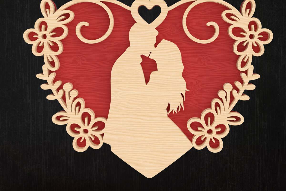 Σετ των 2 Intra απο ξύλο plywood 3mm-4mm πάχος – Valentine Couple Heart Design Δίασταση  40x30 cm INTRAFABR-113317219