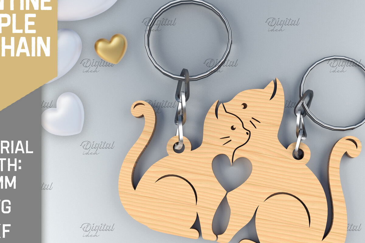 Σετ των 3 Intra απο ξύλο plywood 3mm-4mm πάχος – Μπρελόκ για ζευγάρια Αγίου Βαλεντίνου. Γάτες Δίασταση  5x5 cm INTRAFABR-84106543